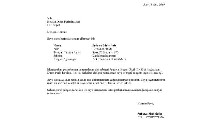 surat pengunduran diri tulis tangan terbaru